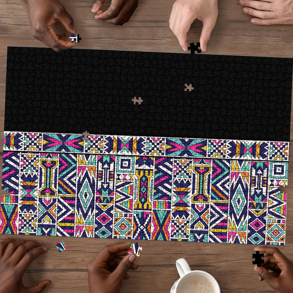 African Ndebele Art Patterns Puzzle Black Half Style