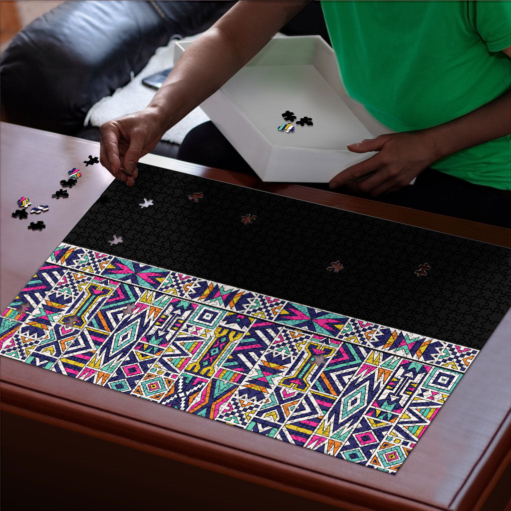 African Ndebele Art Patterns Puzzle Black Half Style