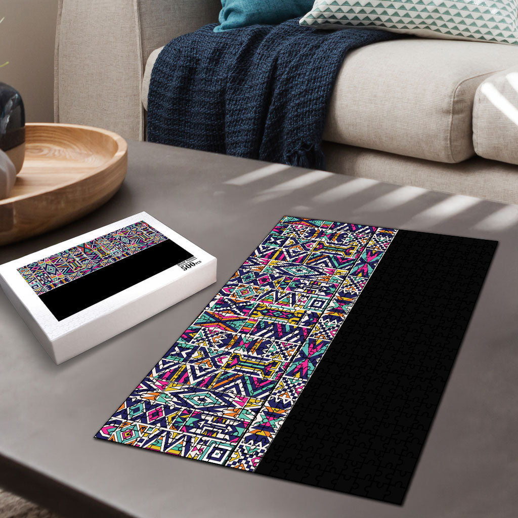 African Ndebele Art Patterns Puzzle Black Half Style