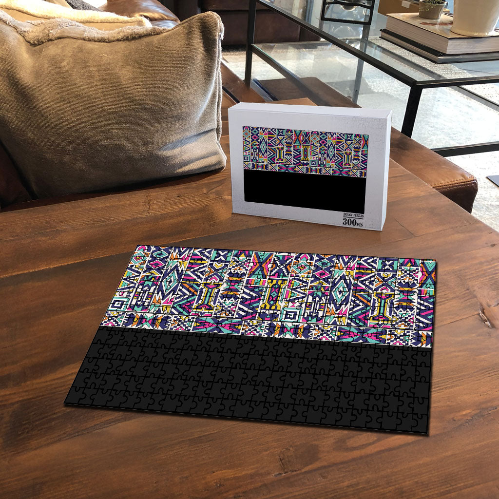 African Ndebele Art Patterns Puzzle Black Half Style