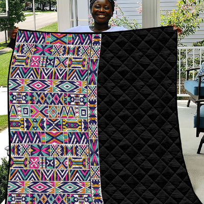 African Ndebele Art Patterns Quilt Black Half Style