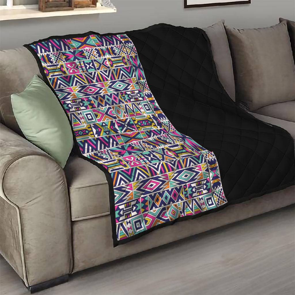African Ndebele Art Patterns Quilt Black Half Style