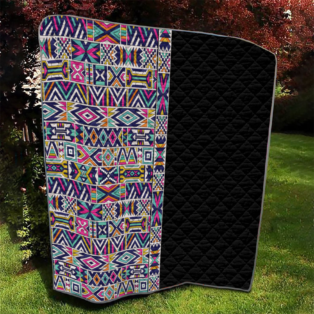 African Ndebele Art Patterns Quilt Black Half Style