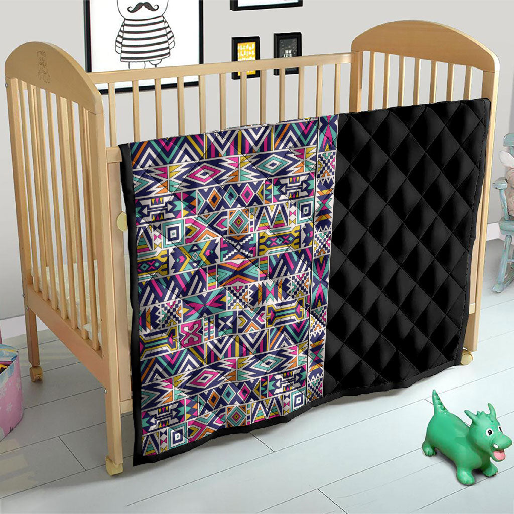 African Ndebele Art Patterns Quilt Black Half Style