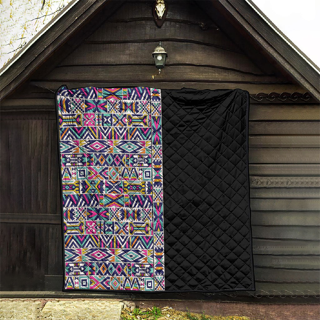 African Ndebele Art Patterns Quilt Black Half Style