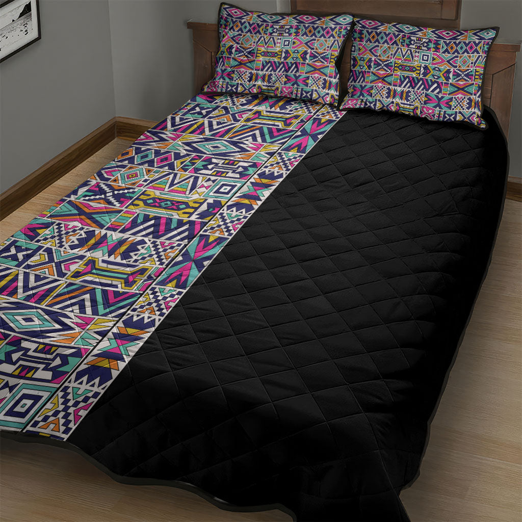 African Ndebele Art Patterns Quilt Bed Set Black Half Style