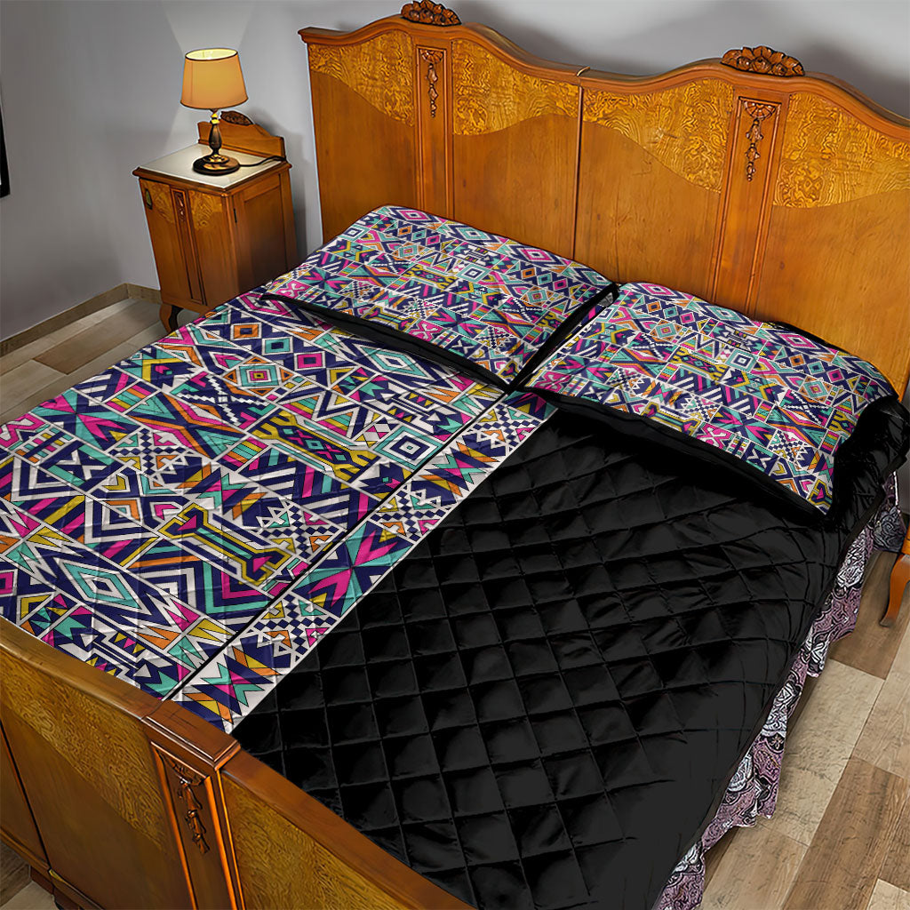 African Ndebele Art Patterns Quilt Bed Set Black Half Style