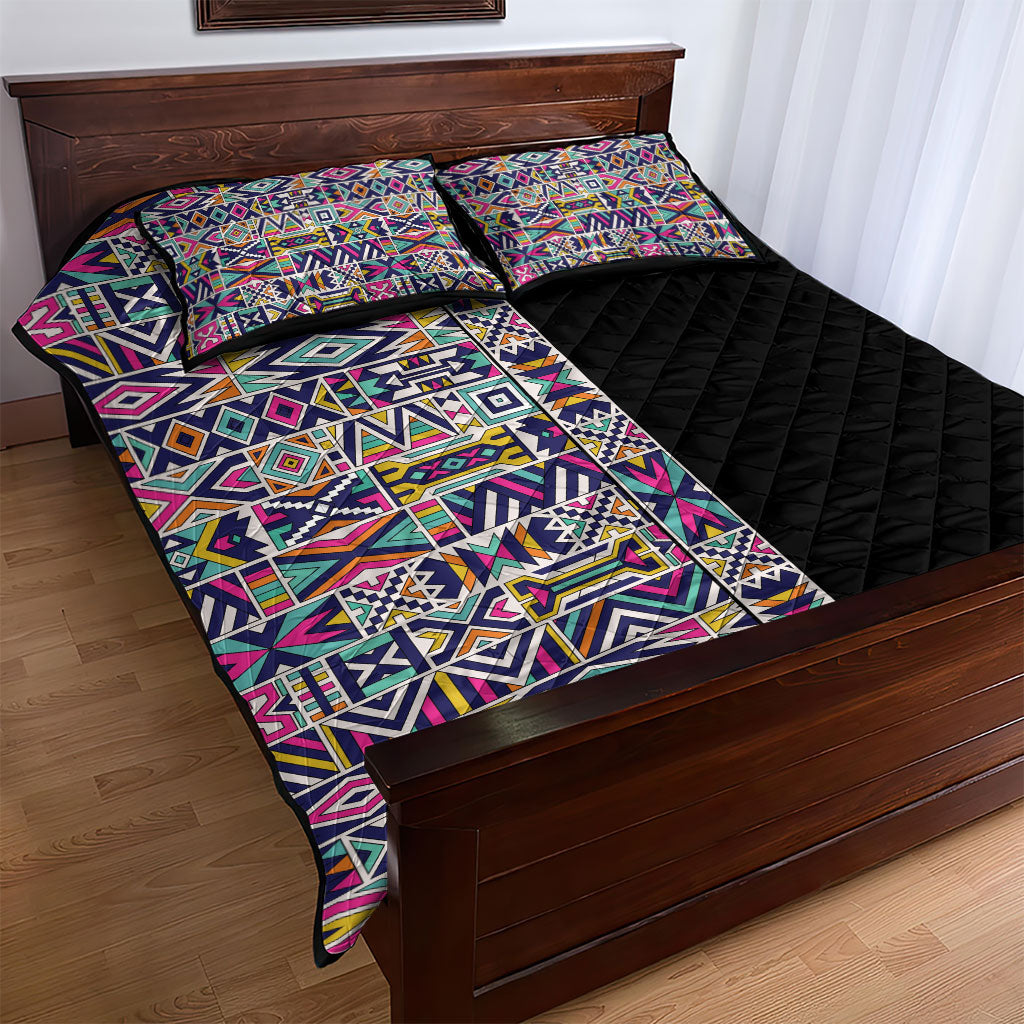 African Ndebele Art Patterns Quilt Bed Set Black Half Style