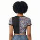 African Ndebele Art Patterns Raglan Cropped T shirt Black Half Style