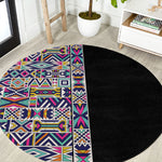 African Ndebele Art Patterns Round Carpet Black Half Style