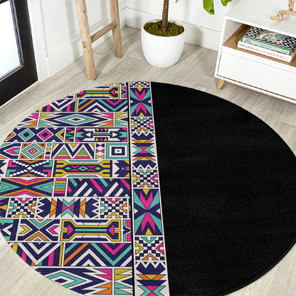 African Ndebele Art Patterns Round Carpet Black Half Style