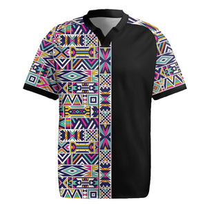 African Ndebele Art Patterns Rugby Jersey Black Half Style