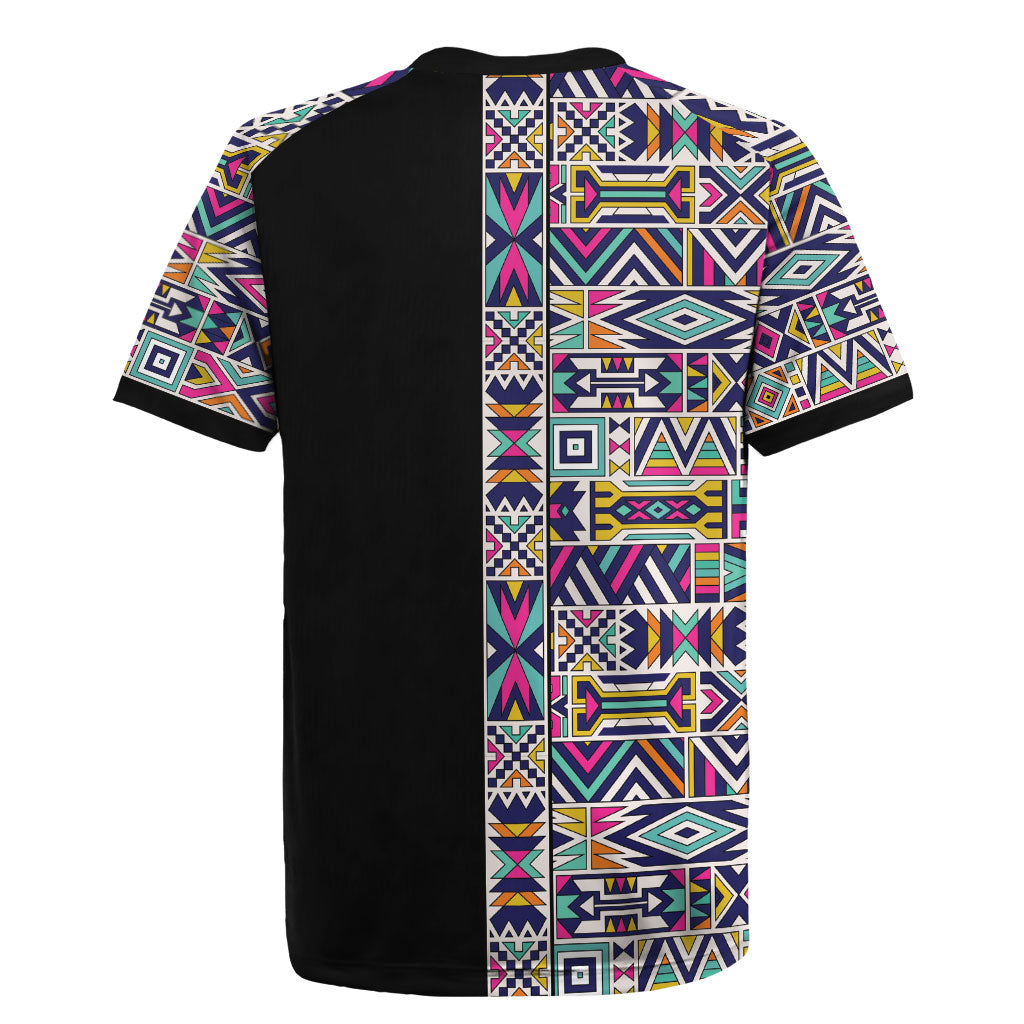 African Ndebele Art Patterns Rugby Jersey Black Half Style