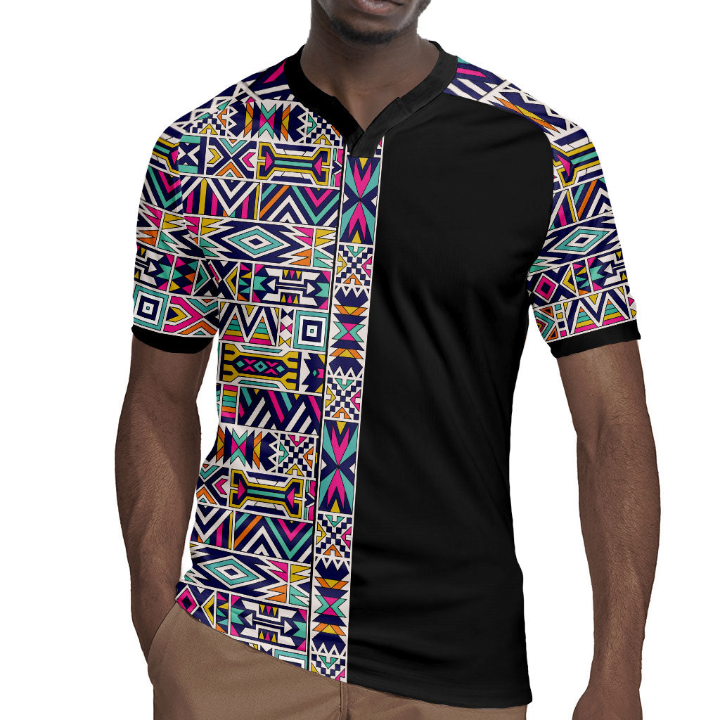 African Ndebele Art Patterns Rugby Jersey Black Half Style