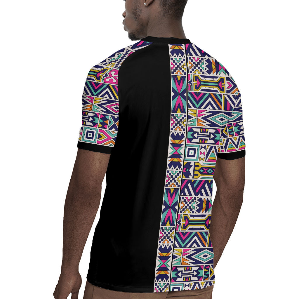 African Ndebele Art Patterns Rugby Jersey Black Half Style