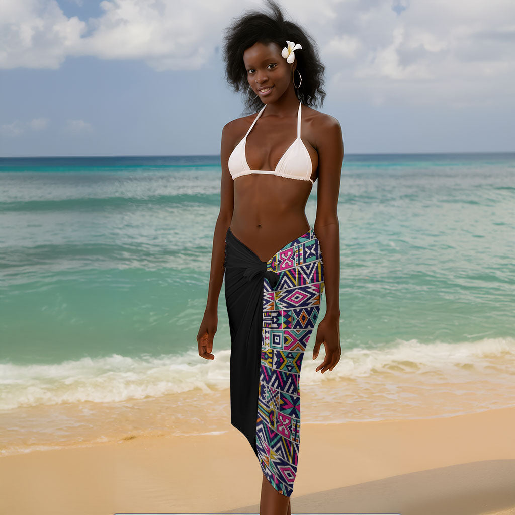 African Ndebele Art Patterns Sarong Black Half Style