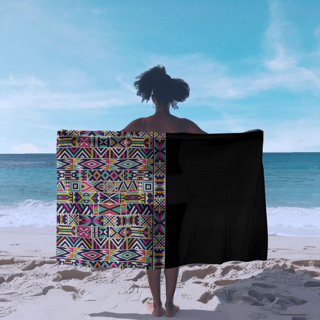 African Ndebele Art Patterns Sarong Black Half Style