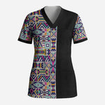 African Ndebele Art Patterns Scrub Top Black Half Style