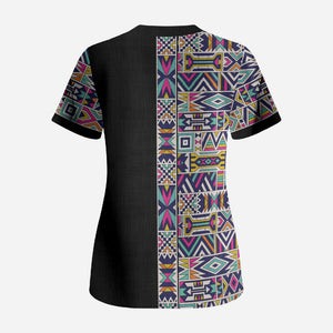 African Ndebele Art Patterns Scrub Top Black Half Style