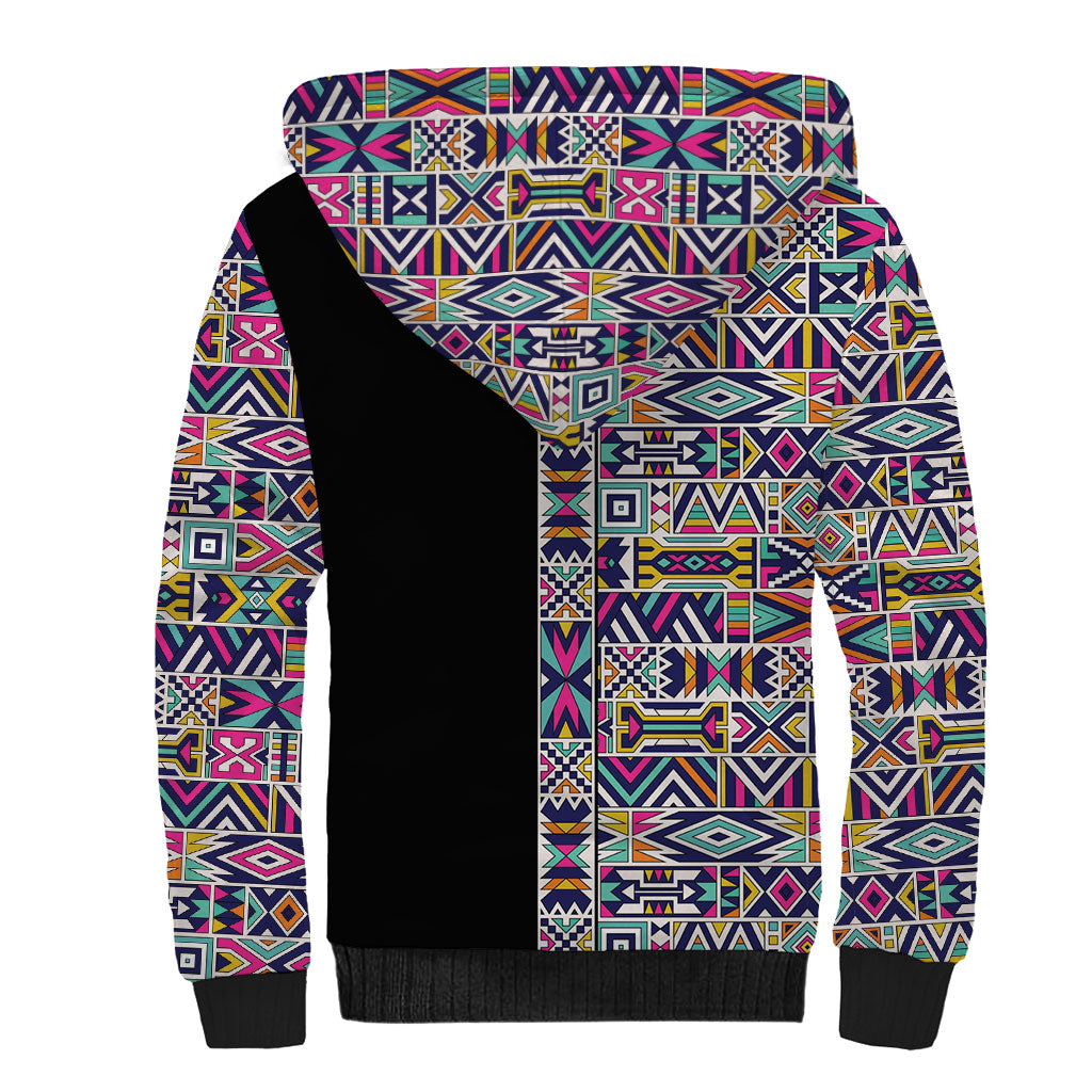 African Ndebele Art Patterns Sherpa Hoodie Black Half Style