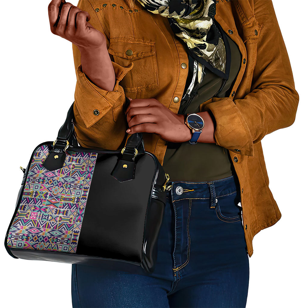 African Ndebele Art Patterns Shoulder Handbag Black Half Style