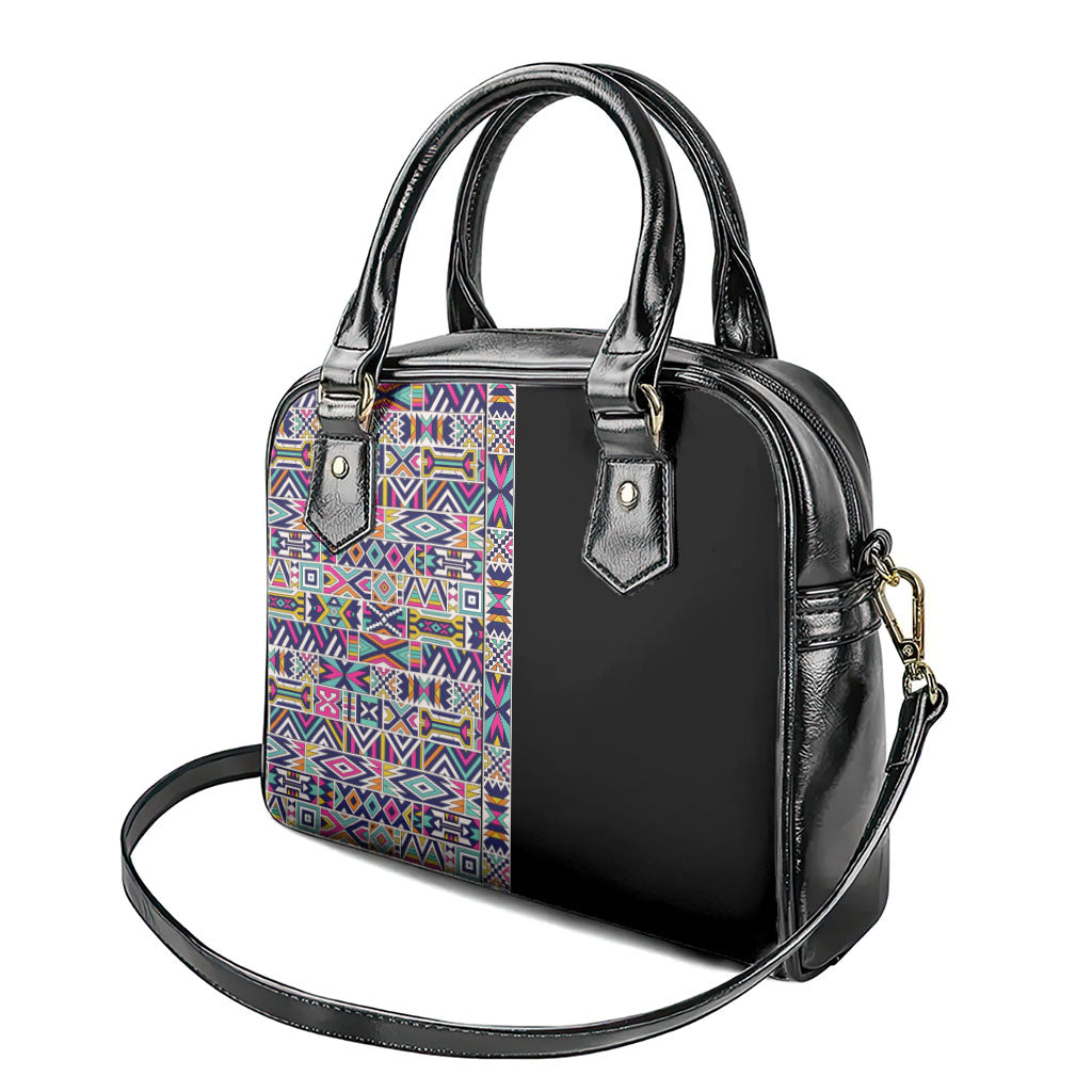 African Ndebele Art Patterns Shoulder Handbag Black Half Style