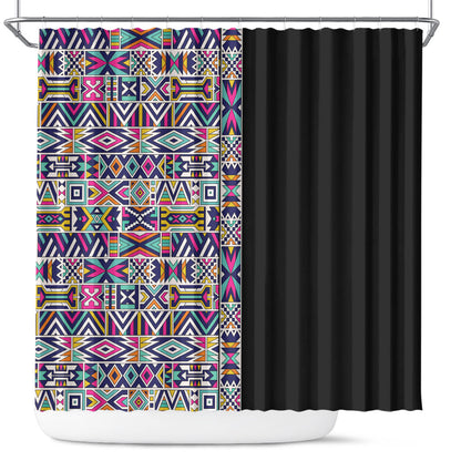 African Ndebele Art Patterns Shower Curtain Black Half Style