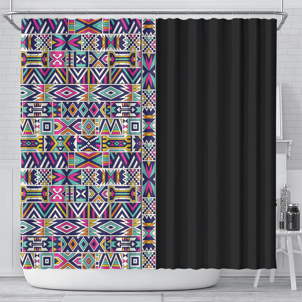 African Ndebele Art Patterns Shower Curtain Black Half Style
