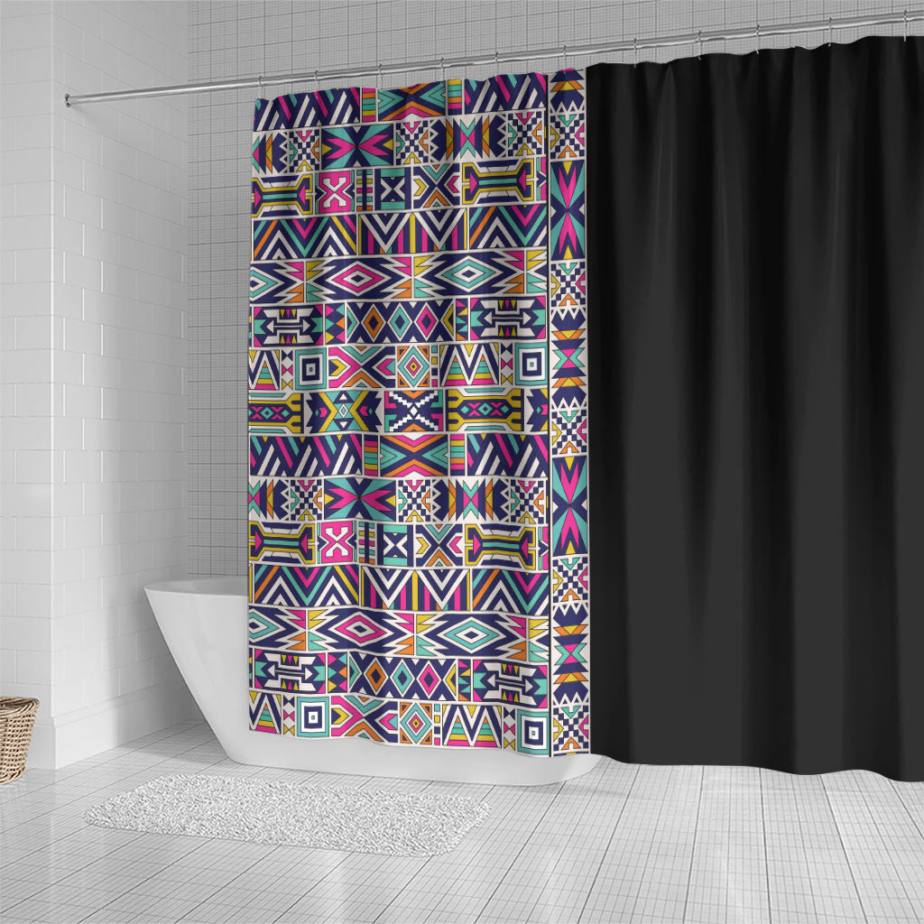 African Ndebele Art Patterns Shower Curtain Black Half Style