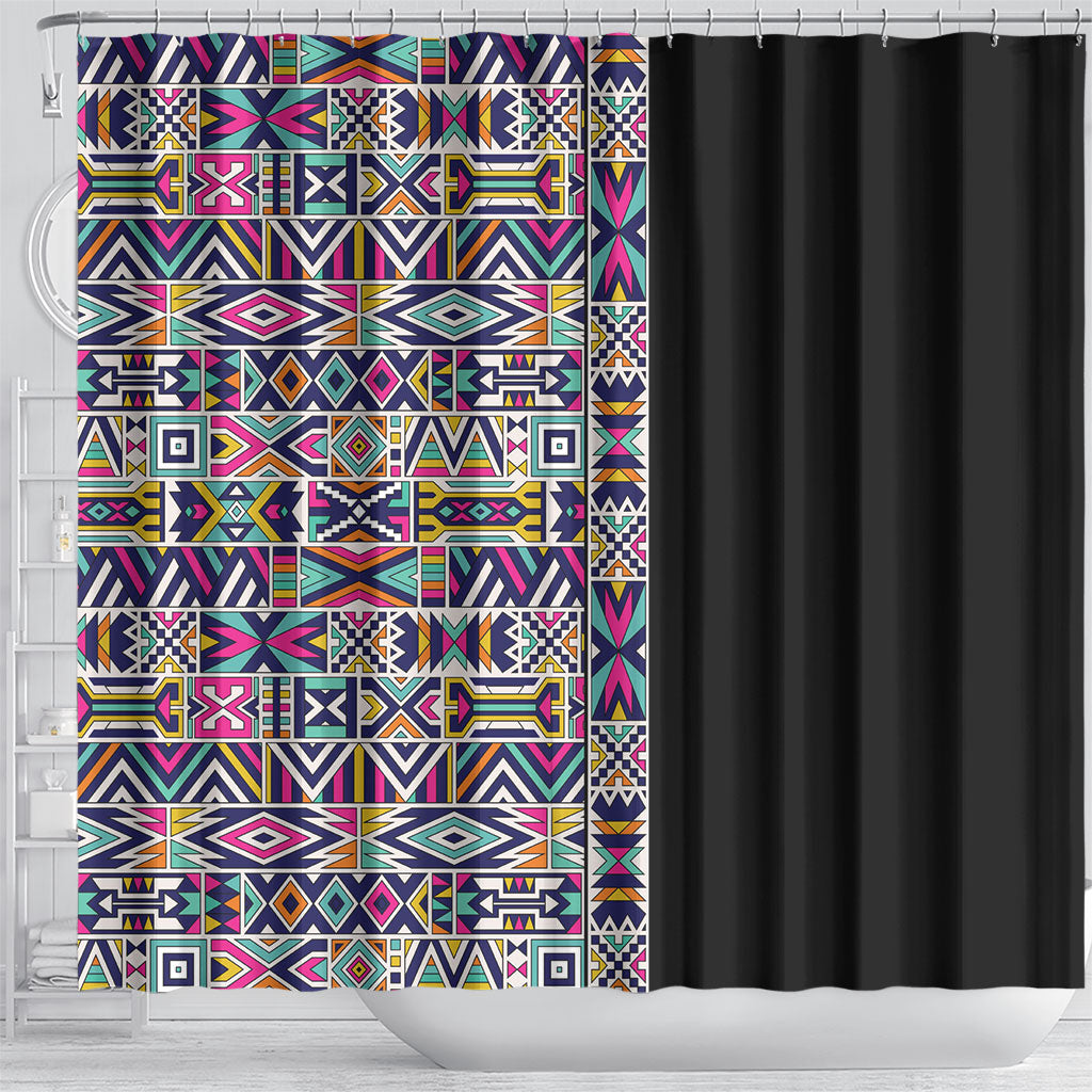 African Ndebele Art Patterns Shower Curtain Black Half Style