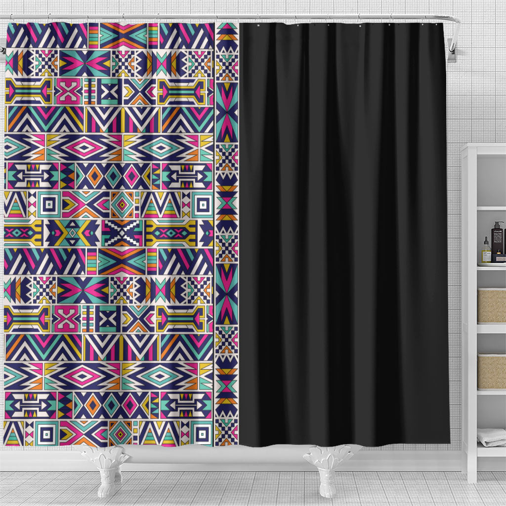 African Ndebele Art Patterns Shower Curtain Black Half Style