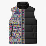 African Ndebele Art Patterns Sleeveless Puffer Jacket Black Half Style