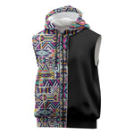 African Ndebele Art Patterns Sleeveless Zip Hoodie Black Half Style
