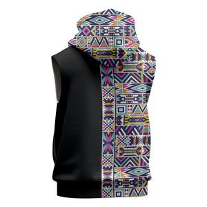 African Ndebele Art Patterns Sleeveless Zip Hoodie Black Half Style