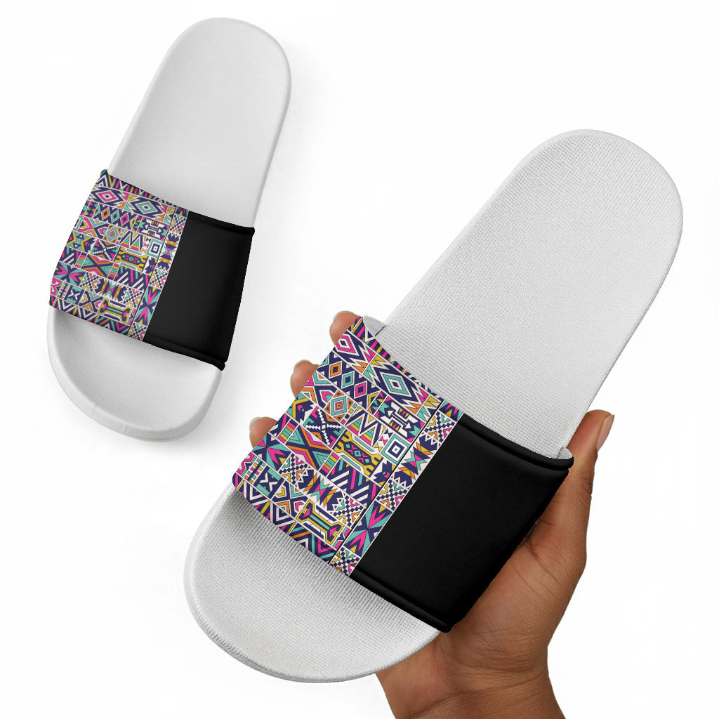 African Ndebele Art Patterns Slide Sandals Black Half Style