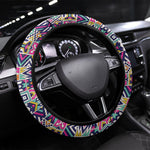 African Ndebele Art Patterns Steering Wheel Cover Black Half Style