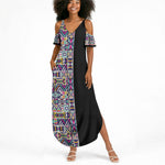 African Ndebele Art Patterns Summer Maxi Dress Black Half Style