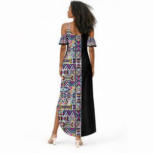 African Ndebele Art Patterns Summer Maxi Dress Black Half Style