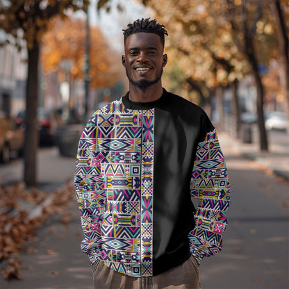African Ndebele Art Patterns Sweatshirt Black Half Style