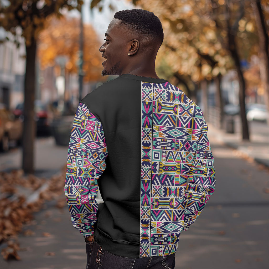 African Ndebele Art Patterns Sweatshirt Black Half Style