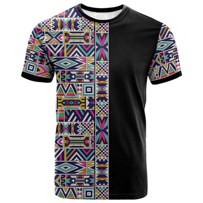 African Ndebele Art Patterns T shirt Black Half Style