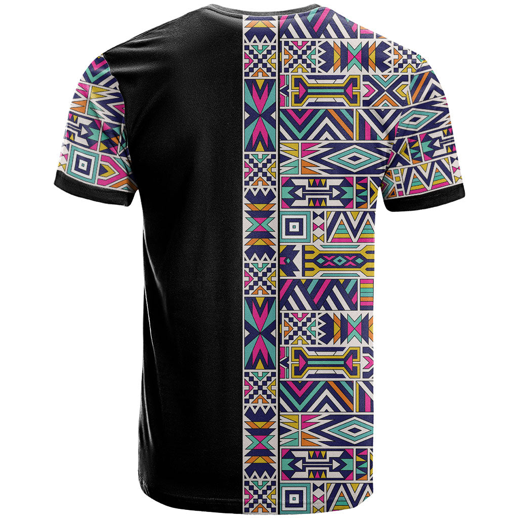 African Ndebele Art Patterns T shirt Black Half Style
