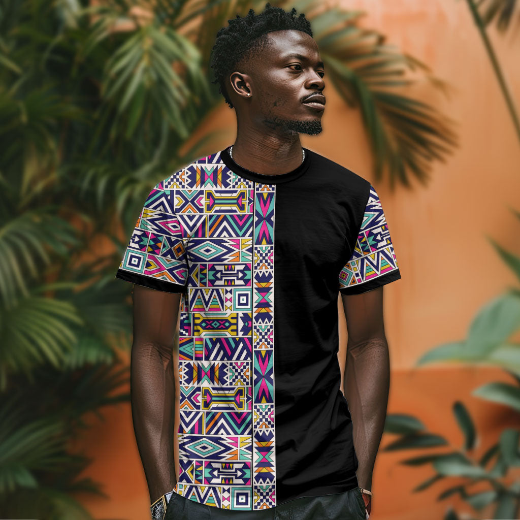 African Ndebele Art Patterns T shirt Black Half Style