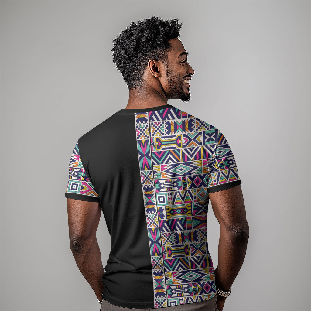 African Ndebele Art Patterns T shirt Black Half Style