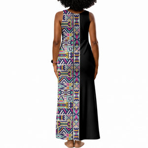 African Ndebele Art Patterns Tank Maxi Dress Black Half Style