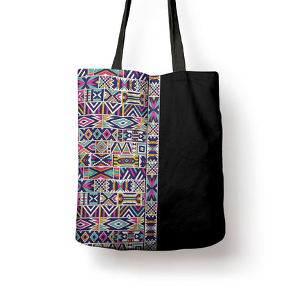 African Ndebele Art Patterns Tote Bag Black Half Style