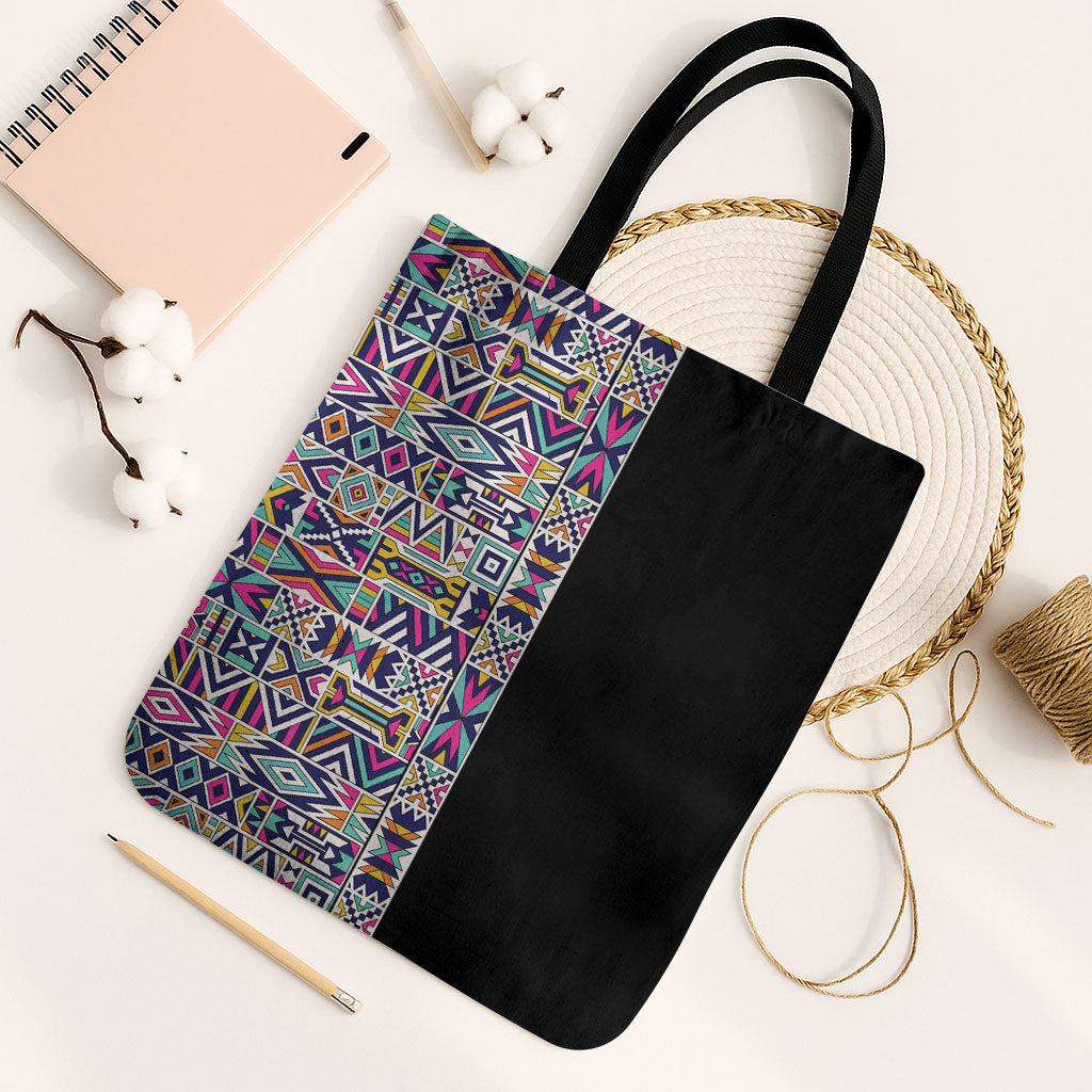 African Ndebele Art Patterns Tote Bag Black Half Style