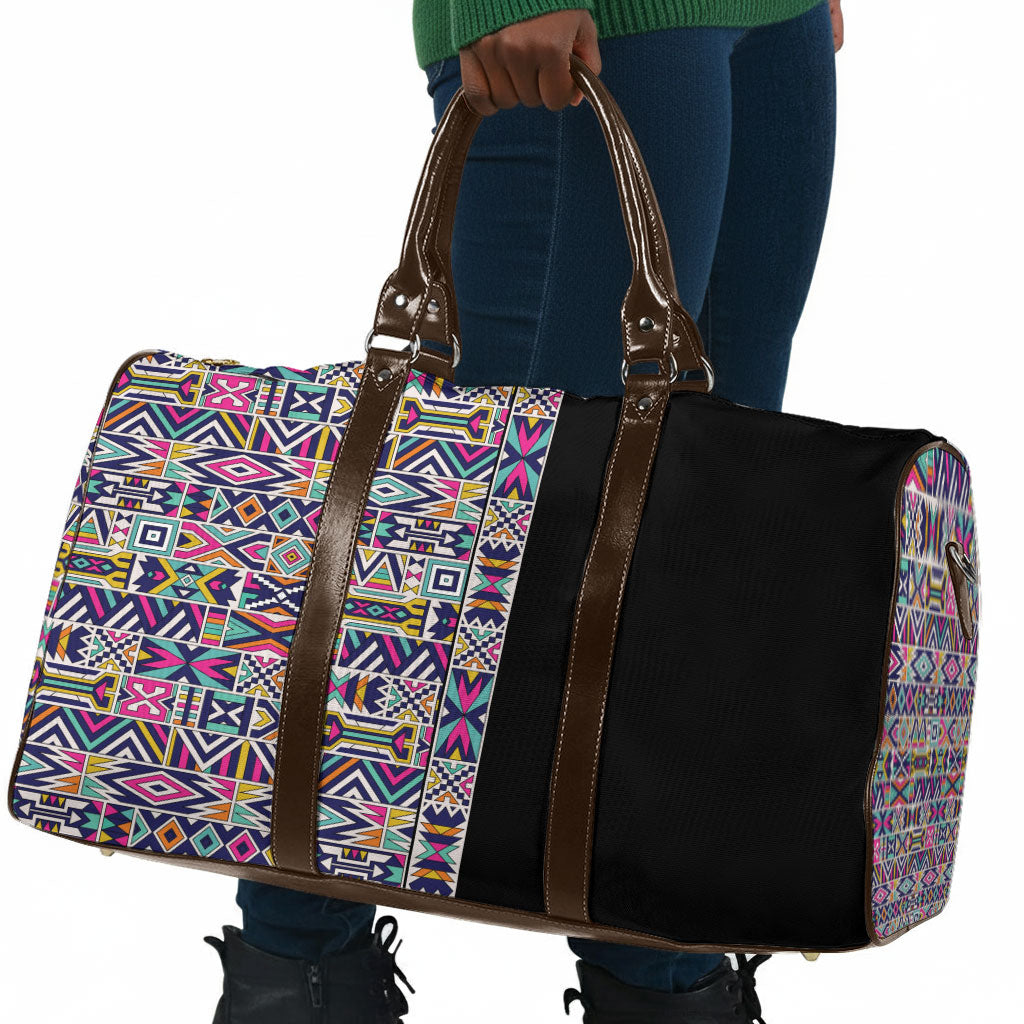 African Ndebele Art Patterns Travel Bag Black Half Style