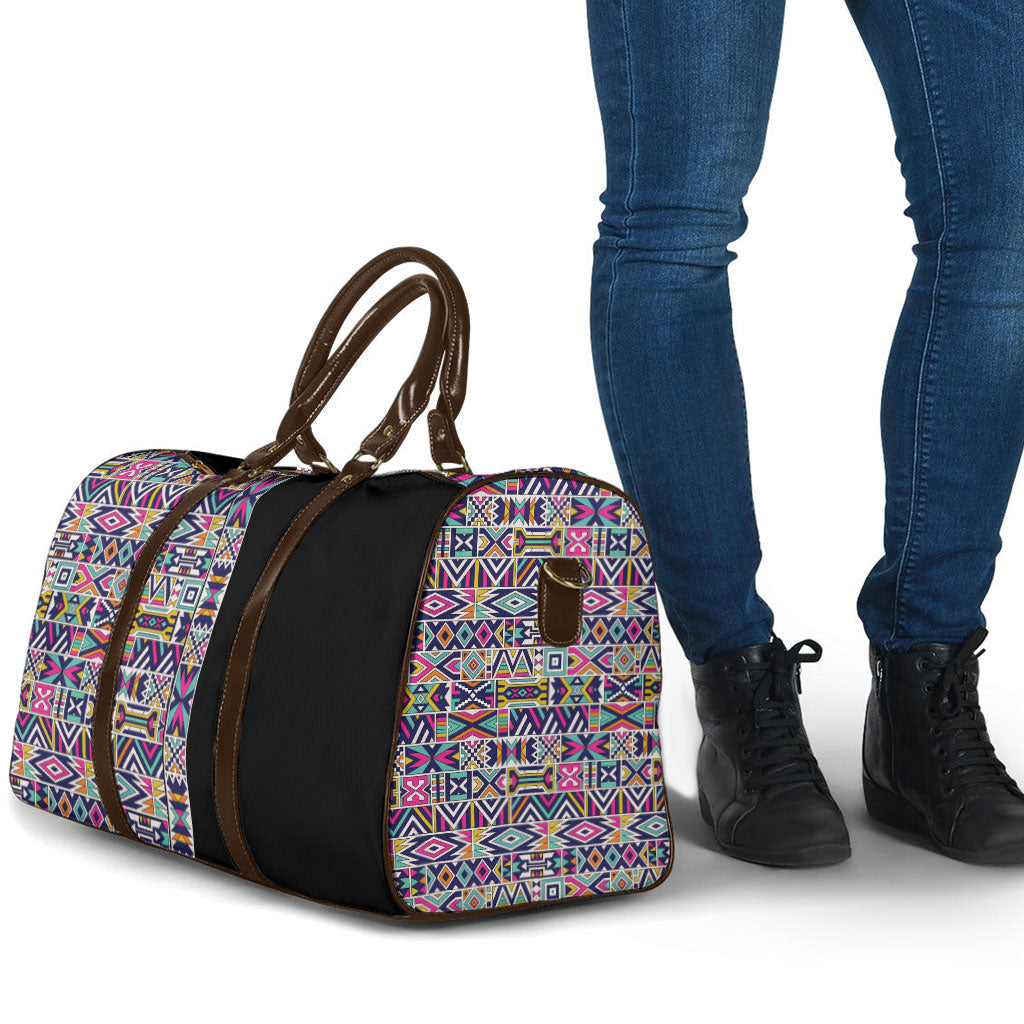African Ndebele Art Patterns Travel Bag Black Half Style