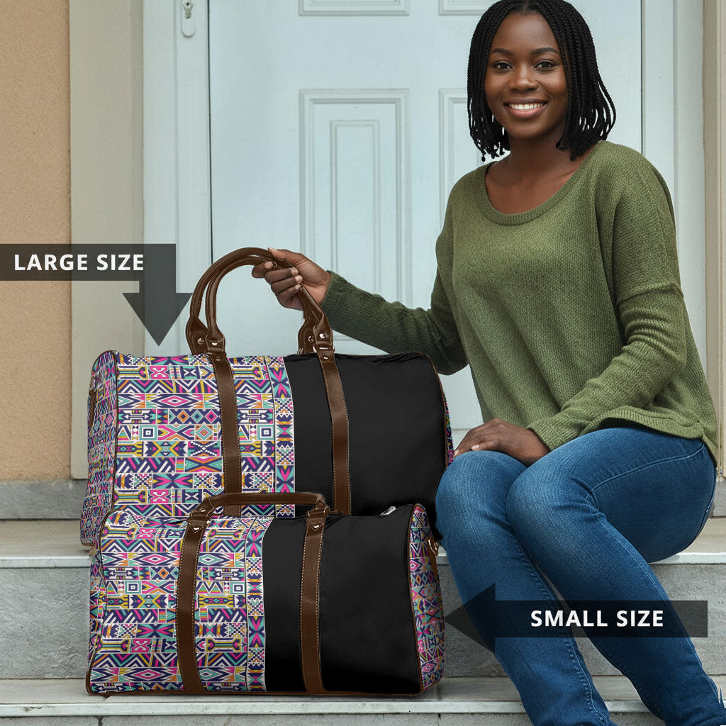 African Ndebele Art Patterns Travel Bag Black Half Style
